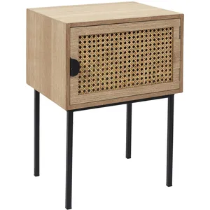 Comparateur de prix : Toilinux - Table de chevet en cannage 1 porte en Bois et métal - Marron