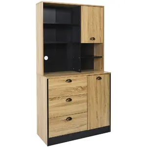 Toilinux - Buffet de cuisine Chef - Hauteur 169 cm - Bois et Noir