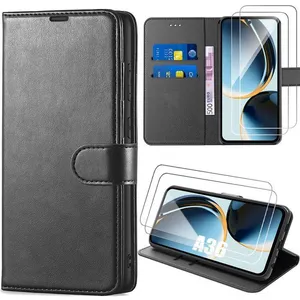 Coque pour Samsung Galaxy A36 5G - BOOLING - Protection Effet Cuir Noir - 2 Verres Trempés pas cher