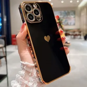 PROSHOP Coque Pour iPhone 13 Pro Max (6,7") Noir Antichoc Motif coeur Anti-Rayure Luxe Amour-Mignon Galvanisé OrVendu parcdiscount