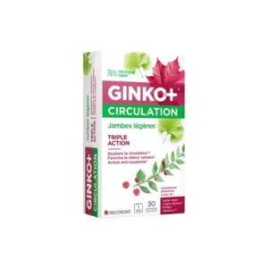 Recordati Ginko + Circulation Jambes Légères 30 comprimés pas cher