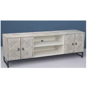 Non communiqué Meuble TV en bois de manguier coloris blanc et métal noir - Longueur 180 x Hauteur 60 x Profondeur 40 cm - PEGANE - pas cher