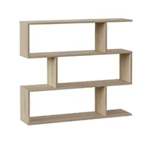 Comparateur de prix : Pegane Bibliothèque, étagère basse 3 niveaux en bois mélaminé chêne - Longueur 110 x Profondeur 24 x Hauteur 97 cm --