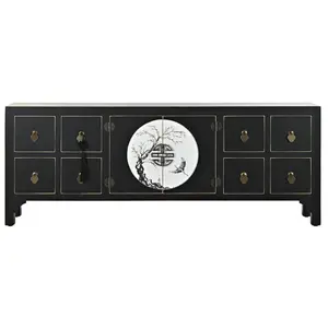 Pegane Meuble tv en bois de sapin et mdf coloris noir, blanc - longueu... pas cher