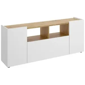 Non communiqué Meuble TV en panneaux de particules mélaminés coloris chêne/blanc - Longueur 141.7 x Profondeur 34.7 x Hauteur 43.8 cm - PEGANE - pas cher