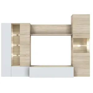 Non communiqué Meuble TV coloris Blanc Brillant / chene Canadien en melamine - Dim : 185 x 260 x 42 cm -PEGANE- pas cher