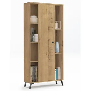 Comparateur de prix : Non communiqué Bibliotheque etagere a 1 porte coulissante coloris chene dore - Hauteur 180 x Longueur 80 x Profondeur 33 cm -PEGANE-