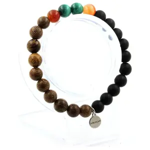 Bracelet Perles Homme/femme - Malachite Du Congo, Azurite, Chrysocolle, Onyx Noir & Bois - Abijoux