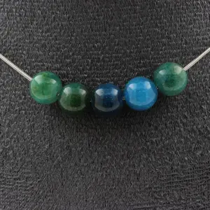Collier 2 perles Apatite bleu du Brésil. Chaine en acier