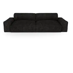 Sia Home Canapé 3 places velours côtelé XXL noir 220cm pas cher