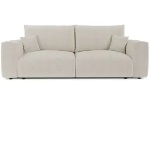 Canapé convertible coffre 4 places tissu tramé toucher doux crème pas cher