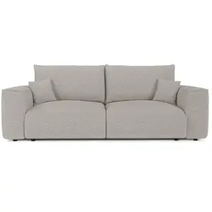 Canapé convertible avec coffre 4 places en tissu bouclette gris clair pas cher