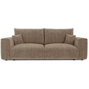 Canapé convertible express 3 places en tissu tramé toucher doux marron pas cher