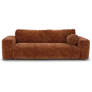 Canapé convertible avec coffre 4 places en velours texturé terracotta pas cher
