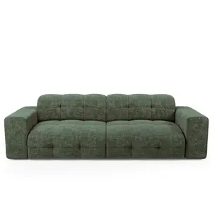 Sia Home Canapé d'angle droit 5 places velours gaufré vert émeraude pas cher