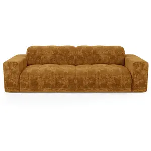 Sia Home Canapé d'angle droit 5 places velours gaufré moutarde pas cher