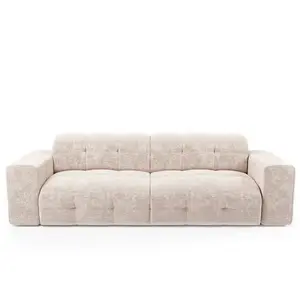 Sia Home Canapé d'angle droit 5 places velours gaufré crème pas cher
