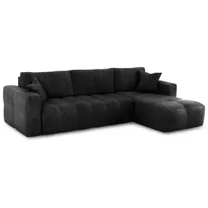 Sia Home - Canapé angle droit convertible express matelas Dunlopillo 140cm Rafael Velours anthracite foncé - 286x165x80 cm OSVendu parbazarchic