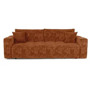 Canapé convertible express 4 places en velours gaufré terracotta pas cher