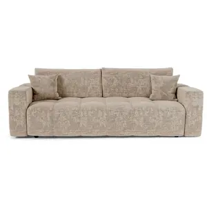 Canapé convertible express 4 places en velours gaufré beige pas cher