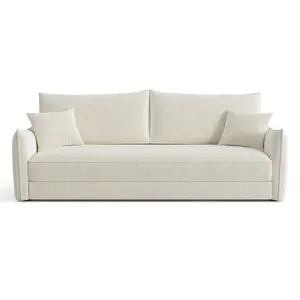 Canapé convertible 3 places velours texturé crème 213cm pas cher