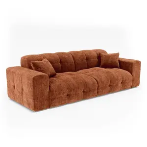 Canapé 4 places en velours gaufré terracotta pas cher