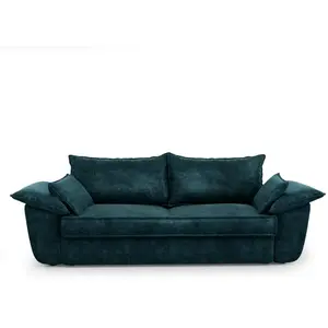 Canapé 3 places velours bleu paon 230cm pas cher