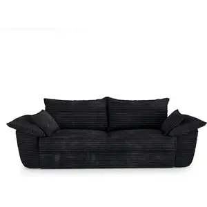 Canapé 3 places velours côtelé xxl noir 230cm SASHA pas cher