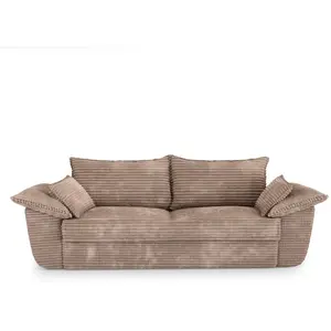 Canapé 3 places velours côtelé xxl taupe 230cm SASHA pas cher
