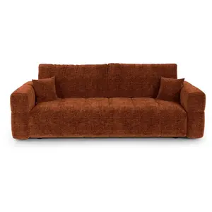 Canapé convertible avec coffre 4 places en tissu tramé doux terracotta pas cher