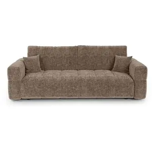 Canapé convertible coffre 4 places en tissu tramé toucher doux marron pas cher