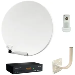 Parabole satellite acier 60cm HDSAT kit antenne LNB single décodeur TV HD