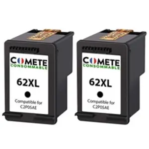 COMETE- 62XL - 2 Cartouches d'encre compatibles avec HP 62 XL - Noir -...