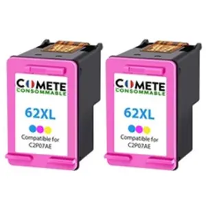 COMETE- 62XL - 2 Cartouches d'encre compatibles avec HP 62XL - Couleur...