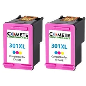COMETE - 301XL - 2 Cartouches d'encre Compatibles HP - Couleur - Marqu...