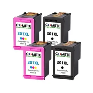 Comparateur de prix : COMETE - 301XL - 4 Cartouches d'encre Compatibles HP - Couleur/Noir - ...