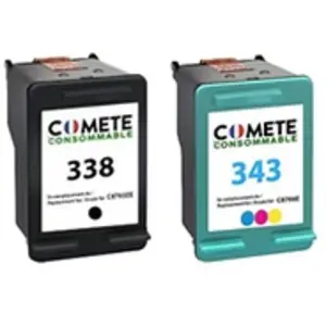 Comparateur de prix : COMETE 338 343 2 Cartouches d'encre Compatibles HP 338 343 pour Imprim...