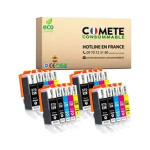Comparateur de prix : COMETE CONSOMMABLE 570 571 XL Pack de 20 Cartouches d'encre compatible...