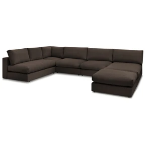 Bobochic canapé d'angle modulable paris velours côtelé avec 3 chauffeuses, 1 méridienne, 1 angle, et 1 pouf marron PARIS