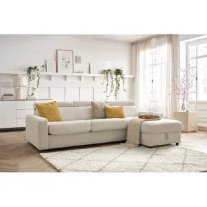 Canapé d'angle réversible convertible coffre MONACO tissu lisse Beige  Réversible BOBOCHIC TU pas cher