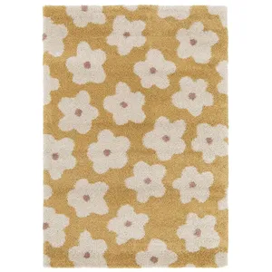 Tapis Bobochic Tapis poils courts suzy motif fleur 120x170 Jaune