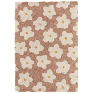 Tapis BOBOCHIC - Tapis poils courts SUZY motif fleur 120x170 Rose