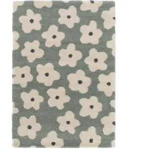 Tapis Bobochic Tapis poils courts suzy motif fleur 120x170 Bleu