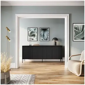 Buffet Bobochic Buffet 4 portes 193 cm lenara avec tasseaux et led Noir pas cher