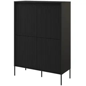 Bobochic buffet haut 4 portes 100 cm lenara avec tasseaux et led noir pas cher