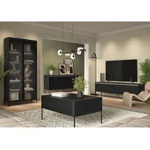 Meuble TV 4 portes 167 cm LENARA avec tasseaux et LED noir   BOBOCHIC