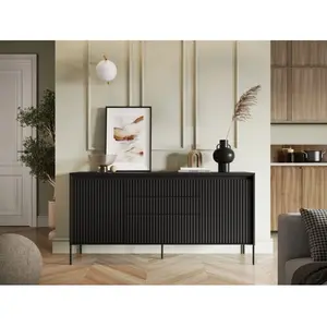 Buffet Bobochic Buffet 2 portes 166 cm lenara avec tasseaux et led Noir pas cher