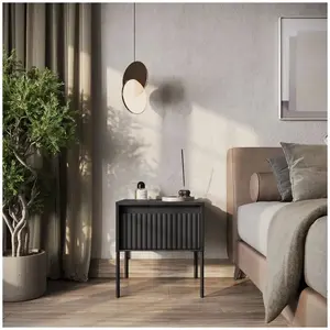 Table de chevet 1 tiroir LENARA avec tasseaux et LED Noir BOBOCHIC TU pas cher