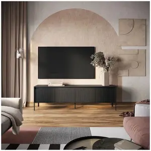 Meuble TV 4 portes 193 cm LENARA avec tasseaux et LED noir   BOBOCHIC