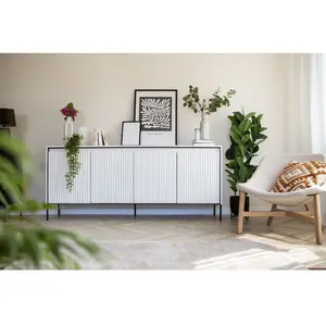 Comparateur de prix : Buffet 4 portes 193 cm LENARA avec tasseaux et LED Blanc   BOBOCHIC TU